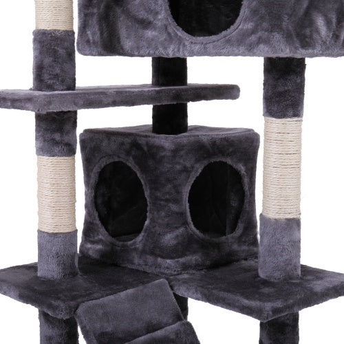Cat Tree Cat Tower With Catching Ball, Plush Mat, Ladder And Indoor Cat Apartment, Gray