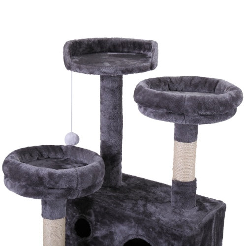Cat Tree Cat Tower With Catching Ball, Plush Mat, Ladder And Indoor Cat Apartment, Gray