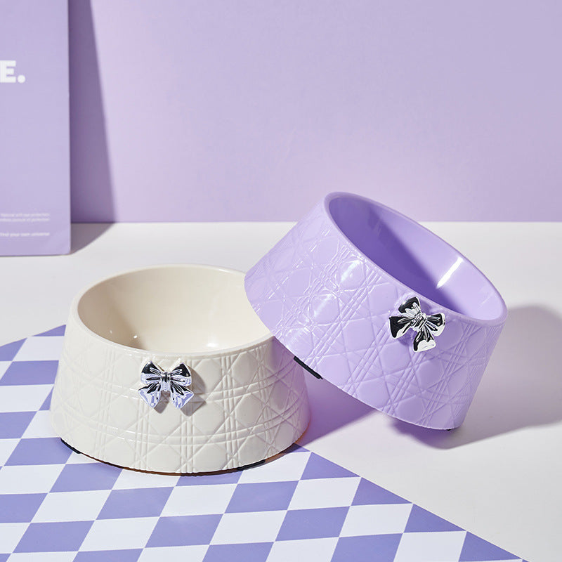 Pet Dog Food Bowls Lovely Bowknot Puppy Feeder