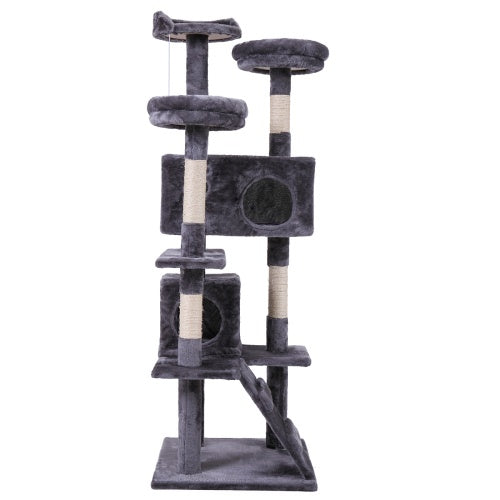 Cat Tree Cat Tower With Catching Ball, Plush Mat, Ladder And Indoor Cat Apartment, Gray